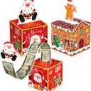 2 Sets Christmas Money Box for Cash Gift Pull Surprise with 30 Transparent Bags Xmas Cash Gift Boxes for DIY Family Friends Christmas Party(Gingerbread House and Santa Claus)