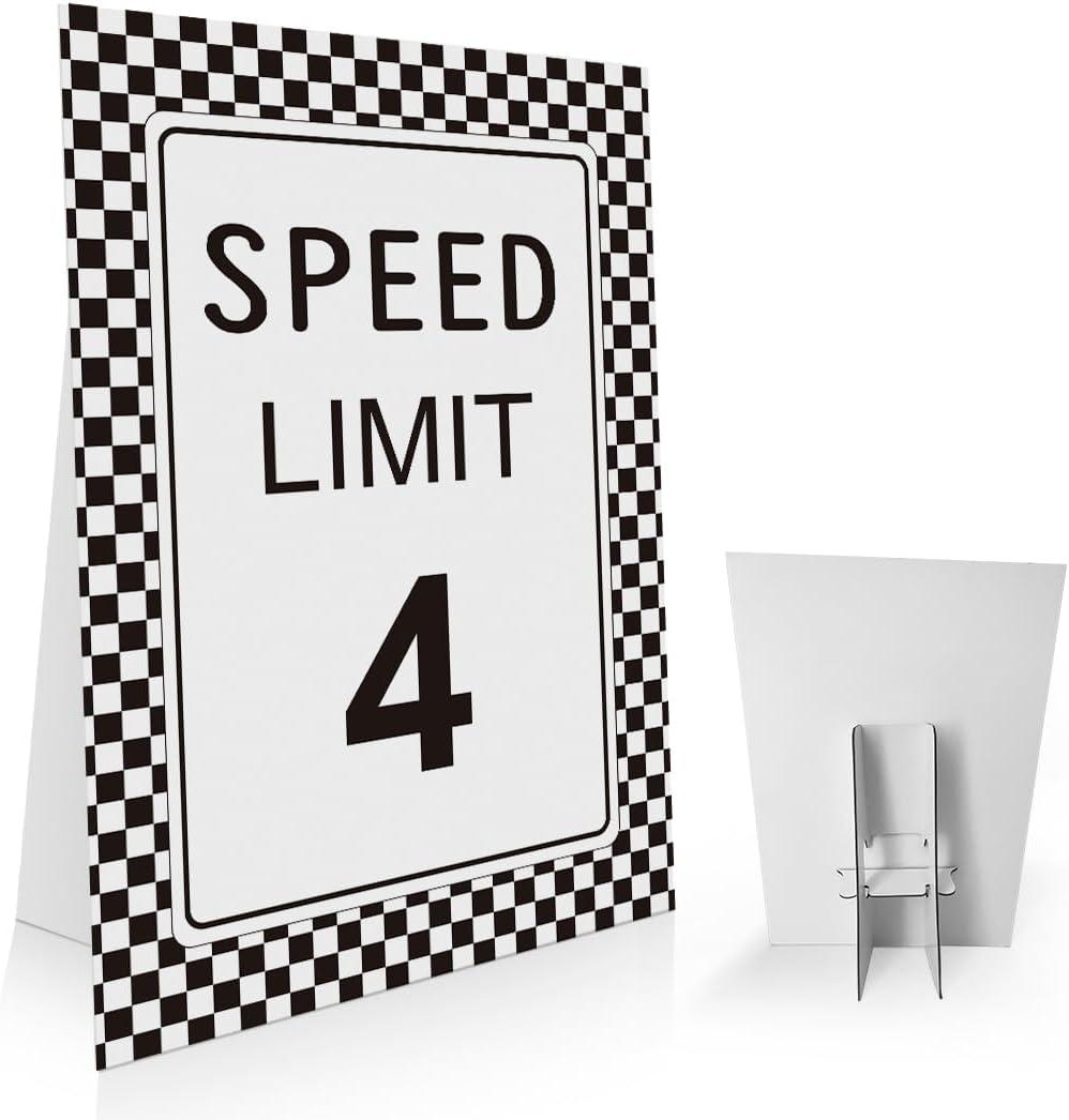 Speed Limit 4 Sign 8x11 Inch, Need Four Speed Birthday Decorations, Racing Party Signs, Race Car Boys Birthday Party Decorations -PDLP04
