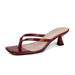 Goderci Kitten Flip Flop Thong Low Heels for Women Square Open Toe Slip On Heeled Sandals(6,Burgundy)