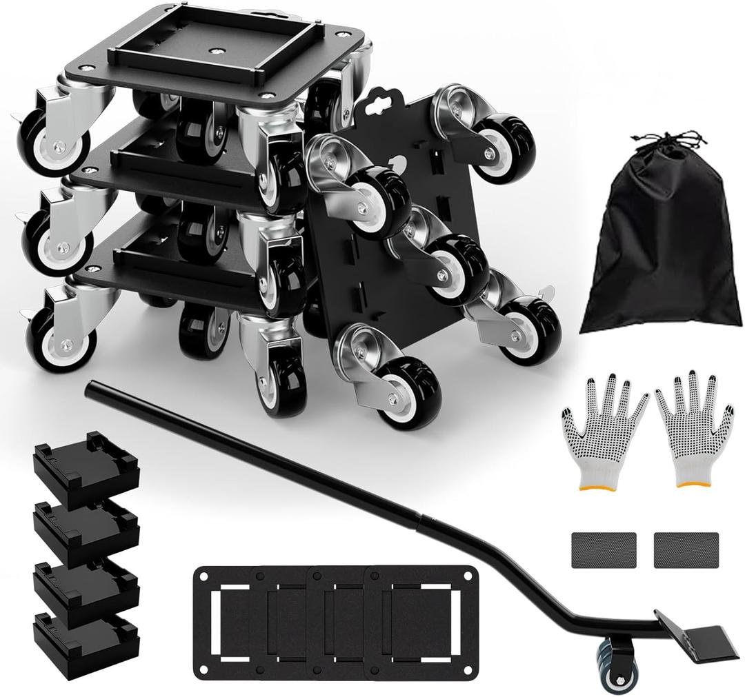 Furniture Dolly 5 Wheels Heavy Duty with Removable Side Guards,3307 Lbs Capacity,360 Rotating Wheels & Side Brake,Furniture Movers Lifter Tool for Sofas,Beds, Appliances,Stable,Safe,and Easy to Use (2 inch wheels, Black)