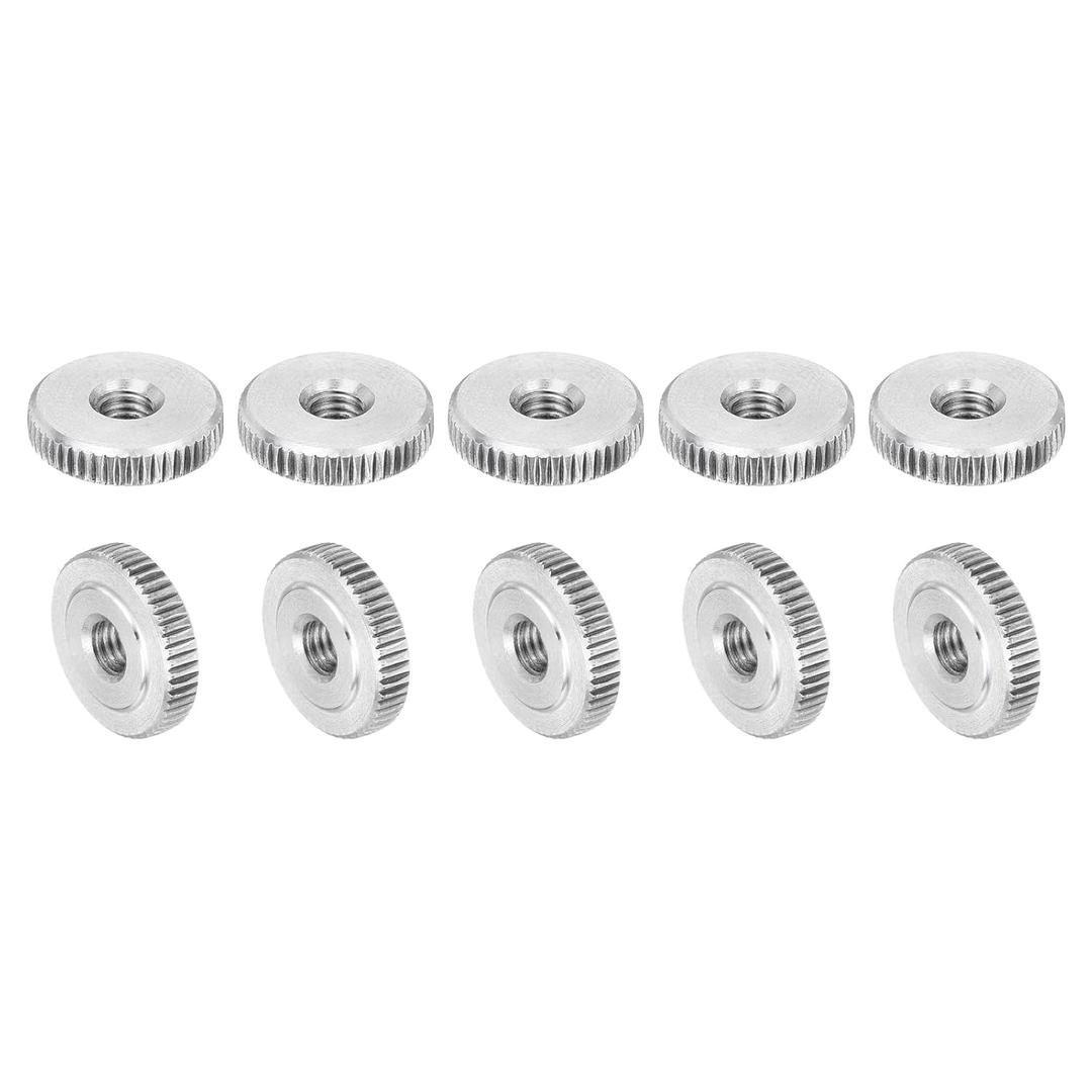 uxcell 10Pcs M5 Knurled Thumb Nuts, 304 Stainless Steel Round Knurled Flat Head Through Hole Handle Nut, Lock Adjusting Nuts, Thin Type, Silver