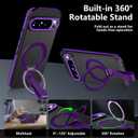 TIANNIUKE for Google Pixel 10 Pro XL Case 360Rotatable Magnetic Ring Holder Stand with Silicone Strap, Fit for MagSafe Mil-Grade Shockproof Translucent Matte Phone Case, Purple