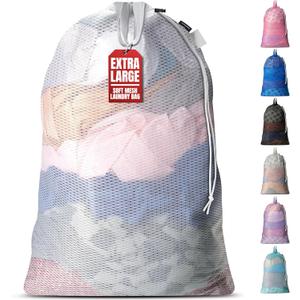 Handy Laundry Mesh Laundry Bag 24 x 36 Inches - Extra Large Heavy Duty Bag with Handles & Shoulder Strap, Breathable, Machine Washable for Dorm, Travel, Bedding & Storage - White (1-Pack)