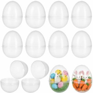 10 Pcs Clear Fillable Easter Egg: Transparent Clear Eggs Plastic Containers Empty Large Enough to Hold for Easter Hunt Decoration