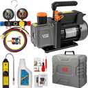4.5 CFM AC Vacuum Pump and Gauge Set,for Mini Split/HVAC/Auto Systems,Manifold Gauge Kit Fits R134a R22 R410a,with Leak Detector,Upgraded Trifold Storage Case,4 Hoses,R134a Can Tap