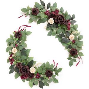 Ling's moment 2Pack 2ft Bordeaux Red Artificial Flowers Garland Lantern Flower Centerpieces Wedding Aisle Decor Chair Burgundy Flowers Arch Floral for Signs Table Cake Decoration（not including lantern