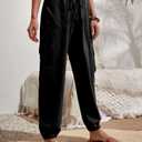 GUOLEZEEV High Waisted Jogger Pants Loose Hiking Joggers for Women Casual Lightweight Tapered Cargo Pants with Pockets (Black, L)