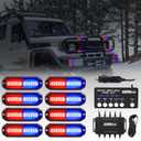 WINECO Police lights for vehicles, 8PCS LED Surface Mount Strobe Lights Kit Emergency Safety Warning Flashing Grill Grille Lighthead Assembly for Emergency Trucks Vehicles Cars construction Red Blue