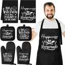 Sratte 7 Pcs Kitchen Towels Oven Mitts and Pot Holders with Cooking Apron 1 Chef Cooking Apron 2 Dish Towels 2 Kitchen Oven Mitts 2 Heat Resistant Pot Holder with Hanging Loop Set (Delicate)