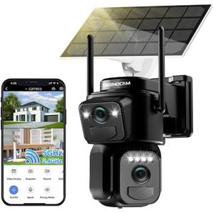BEENOCAM 4K Solar Security Cameras Wireless Outdoor, Dual Lens 360PTZ Solar Cameras for Home Security with Color Night Vision,PIR Human Detection, Auto Tracking,Spotlight/Siren Alarm, 2.4/5Ghz WiFi