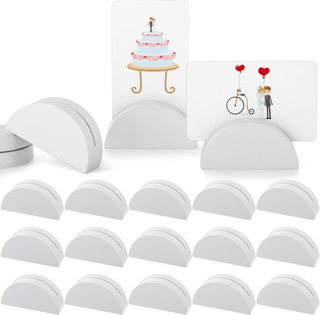 24 Pcs Large Size Stable Wooden Table Number Holders 2. 4 Inch Wedding Table Name Stand Semicircular Design Place Card Holder Office Tag Photo Menu Banquet Birthday Party Restaurant(White)