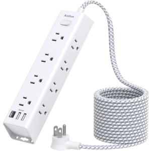 Surge Protector Power Strip - 10 FT Extension Cord, Power Strip with 12 Widely AC Outlet 3 USB, Flat Plug, Wall Mount Overload Protection, 1050J, Desk Charging Station for Home Office, ETL Listed (White)