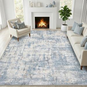 Area Rugs 10x14 Living Room Rug Washable No Slip Low Pile Soft Thickness Large Carpets Indoor Floor Covering for Bedroom Dining Modern Abstract Home Office Decor Blue