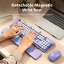 Wireless Keyboard and Mouse Combo, Cute Round Keycaps, Full-Size Retro Typewriter Keyboard with Detachable Wrist Rest, 2.4GHz Cordless Connection for Mac/Windows/PC/Laptop (Purple)