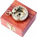 Marine Sundial Compass with Antique Nautical Solid Pocket Compass in Box Vintage Polish with Brass Finish Navigate Device Collection