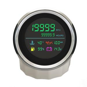 ELING 6 in 1 Adjustable Car Gauge Set Tachometer Fuel Level Gauge Water Temp Oil Pressure Hourmeter Voltmeter 12V 24V 85mm for Boat Auto Snowmobile Motor (Black+Stainless)