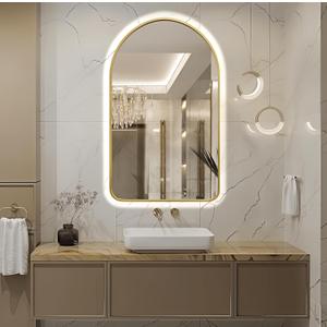 40"x24" Arched LED Bathroom Mirror, Wall Mounted Backlit Mirror with Lights Fog Free Lighted Framed Mirror Smart Anti-Fog 3 Color Temperatures Adjustable Brightness Gold