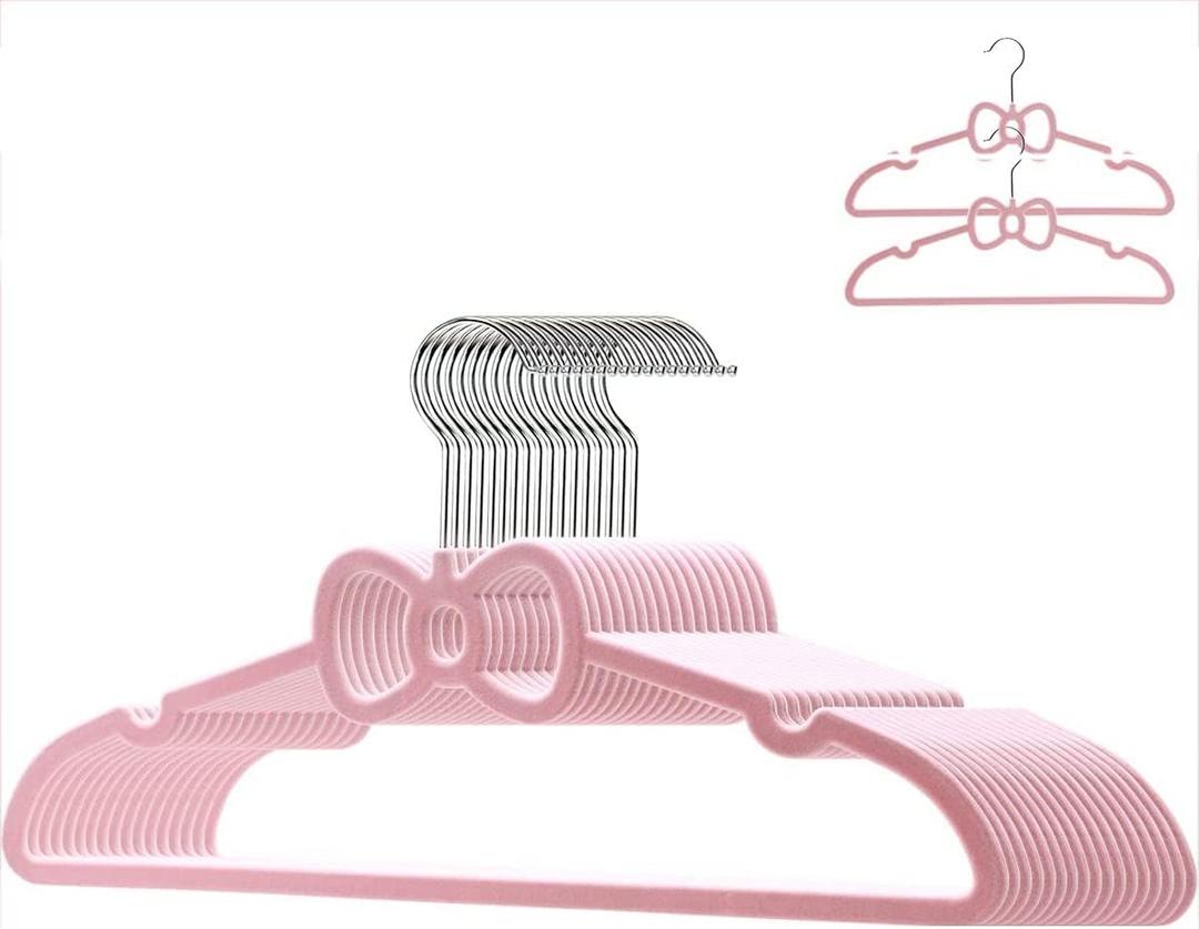 Velvet Hangers 20 Pack, 16" Non Slip Adult Hangers, 360 Degree Swivel-Hook, Ultra Slim Clothes Felt Hanger Space Saving, Durable & Cute for Coats, Jacket, Shirts, Dress (Velvet, Bow)