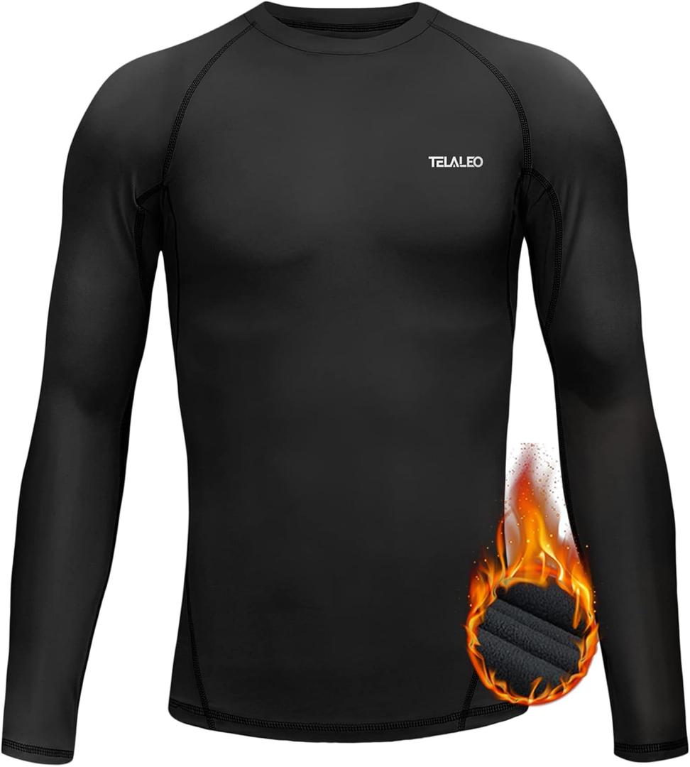 TELALEO Boys Girls Thermal Compression Shirt Youth Long Sleeve Top Fleece Lined Turtle Neck Athletic Base Layer Undershirt (Large, Black)