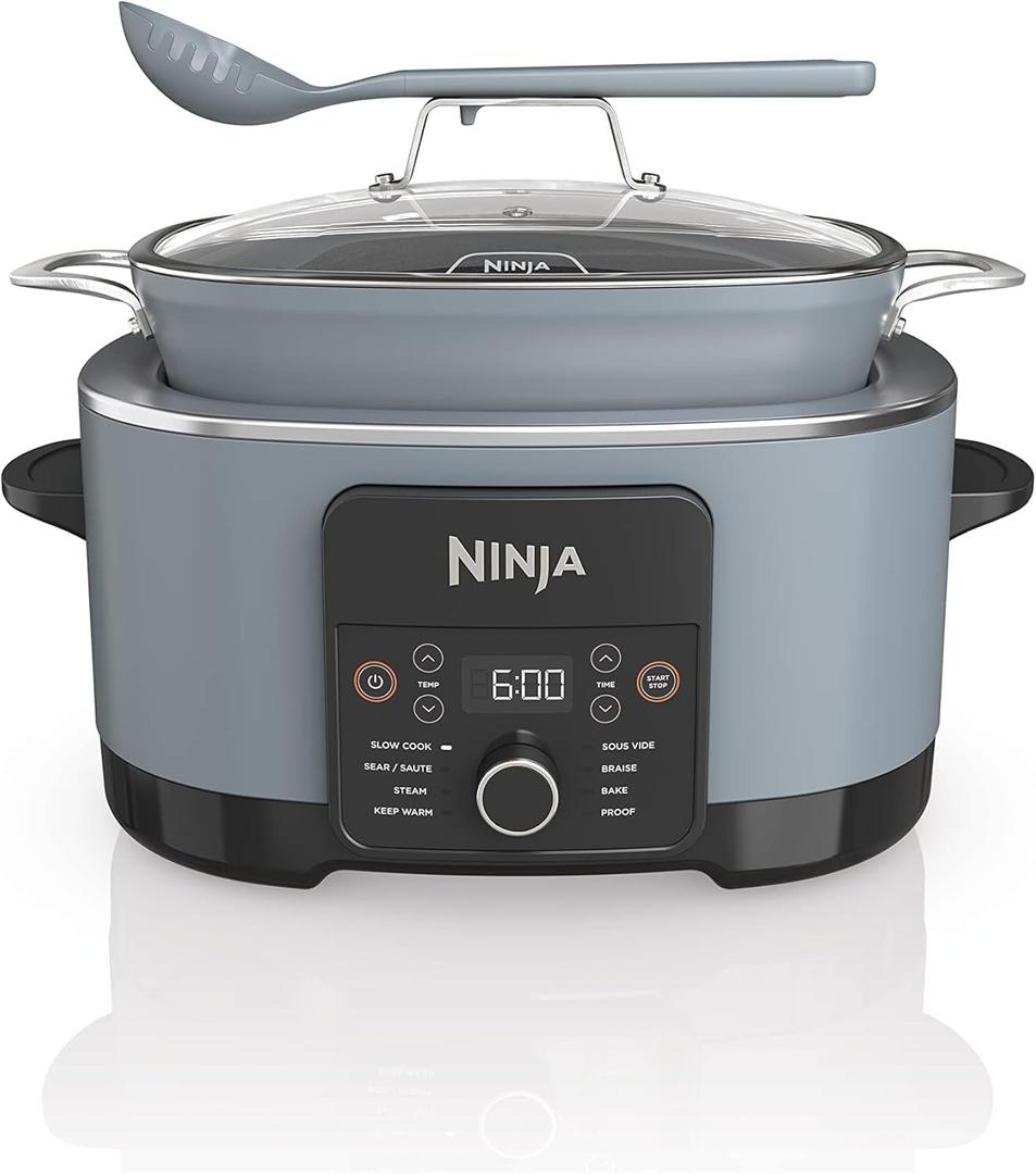 Ninja® 14-in-1 PossibleCooker™ PRO | 8.5qt, Sous Vide, Proof, Bake, & Steam Multicooker | Slow Cooker, Dutch Oven | Glass Lid & Integrated Spoon | Nonstick, Oven Safe Pot 500°F | Sea Salt Gray |MC1001