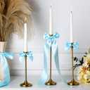 Vesici 60 Pcs Blue Satin Ribbon Bows Blue Baby Shower Bows Adhesive Premade Satin Chair Sashes Large Coquette Decoration for Gift Wrapping Candlestick Wedding Bridal Shower Bachelorette Party