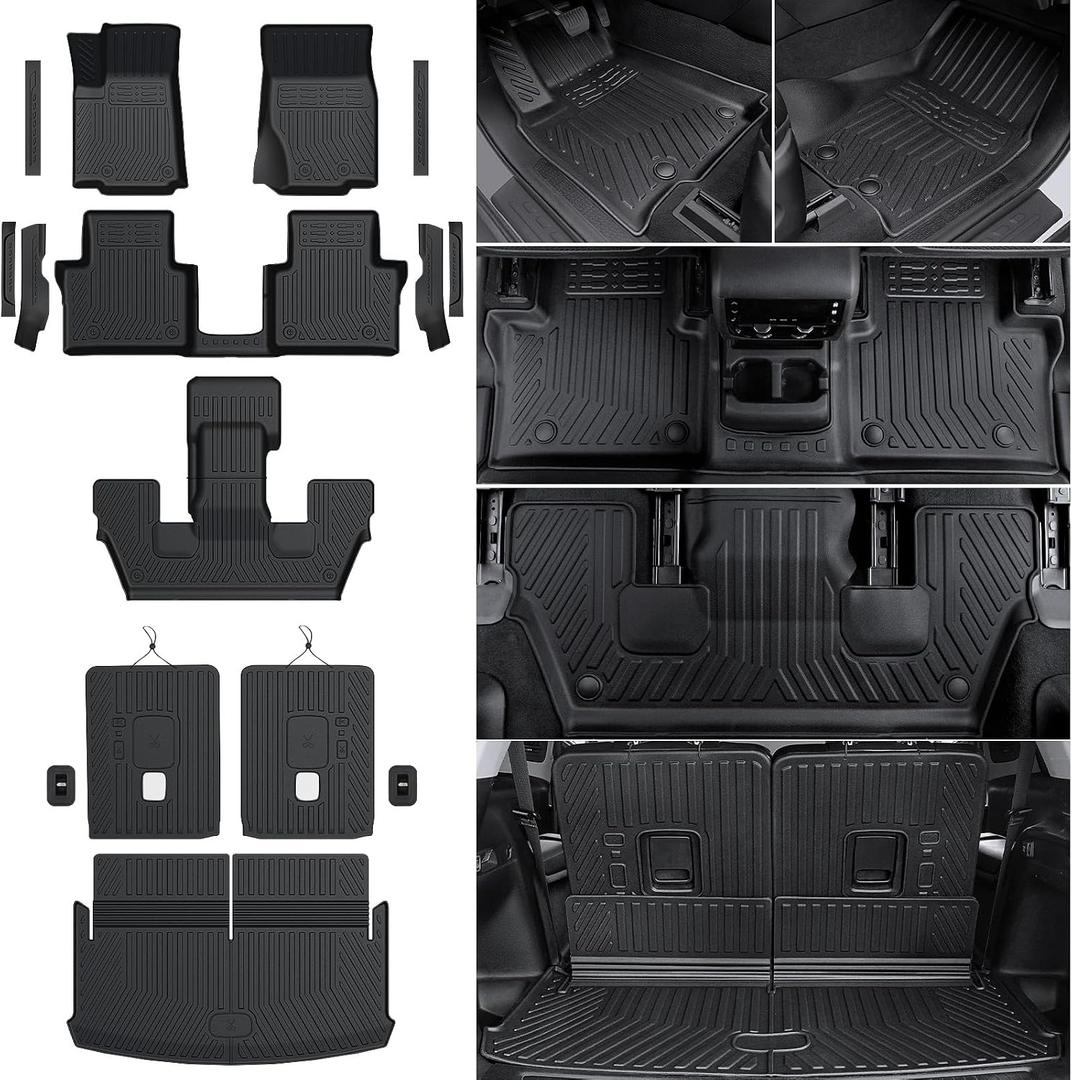 Floor Mats for 2021-2025 2026 Jeep Grand Cherokee L (6-Seater w/o 2nd Row Center Armrest Only), TPE All Weather Protection Durable Trunk Cargo Mat for Jeep Grand Cherokee L Accessories