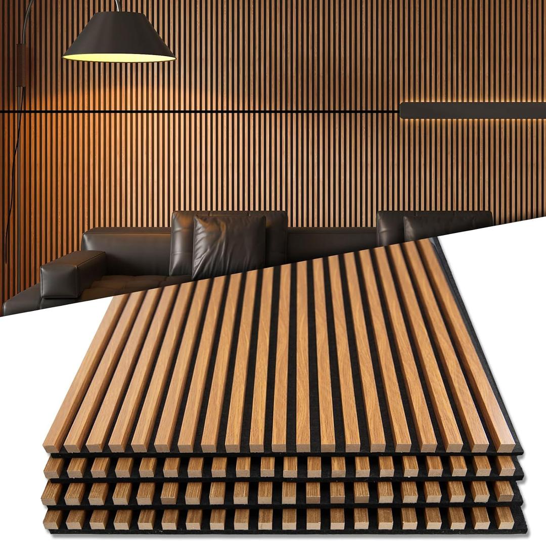 Art3d 4-Pack 48" x 24" Acoustic Wood Panels for Wall, Soundproof Wood Slat Panel for Wall and Ceiling, 3D Fluted Sound Absorbing Paneling for Interior Wall Decor, Living Room, Bedroom - Teak, 4pcs - 48" x 24"