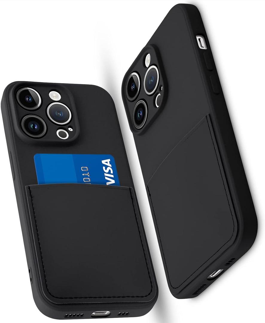 Silicone Wallet Phone Case for iPhone 14 Pro 6.1 Inch with Credit Card Holder Pocket, Full-Body Bumper Protection Camera Protect Case (Black)