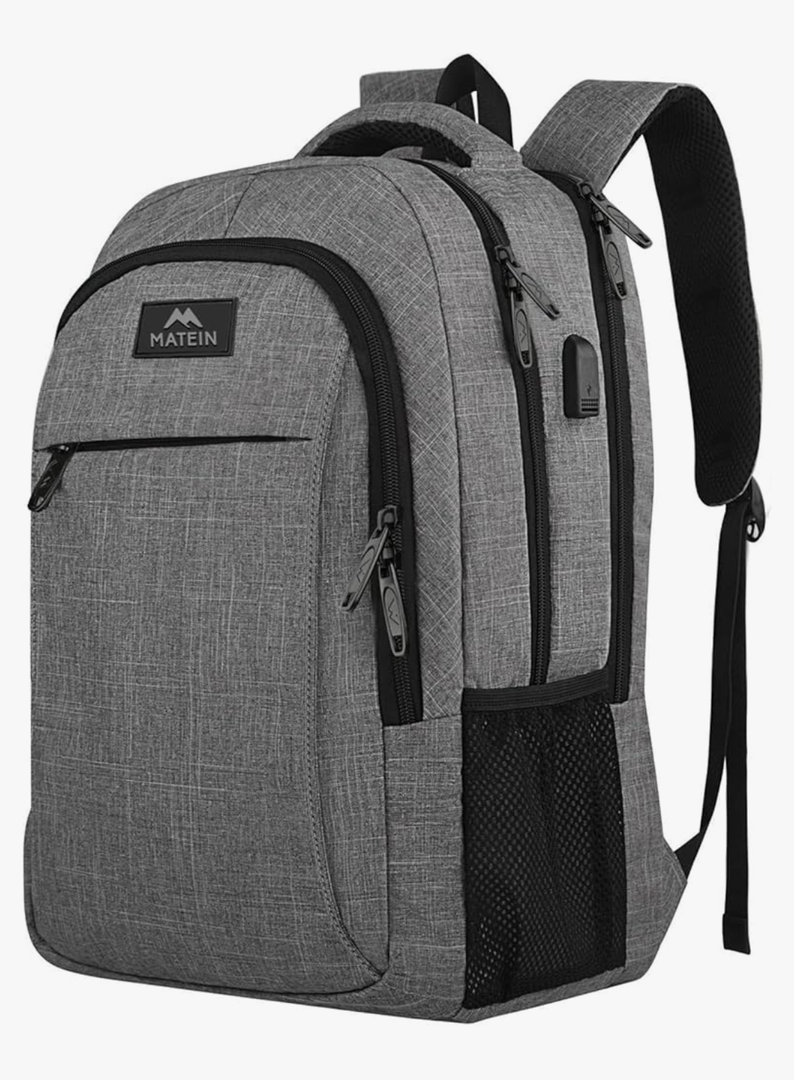 MATEIN Travel Laptop Backpack, Business Anti Theft Slim Sturdy Laptops Backpack with USB Charging Port, Water Resistant College School Computer Bag Gift for Men & Women Fits 18 Inch Notebook, Grey