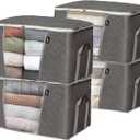 WFK handbag 4-piece set, foldable thick fabric storage bag, used for organizing bedrooms, wardrobes, and wardrobes; Can store clothes, blankets, plush toys, gray (Grey)