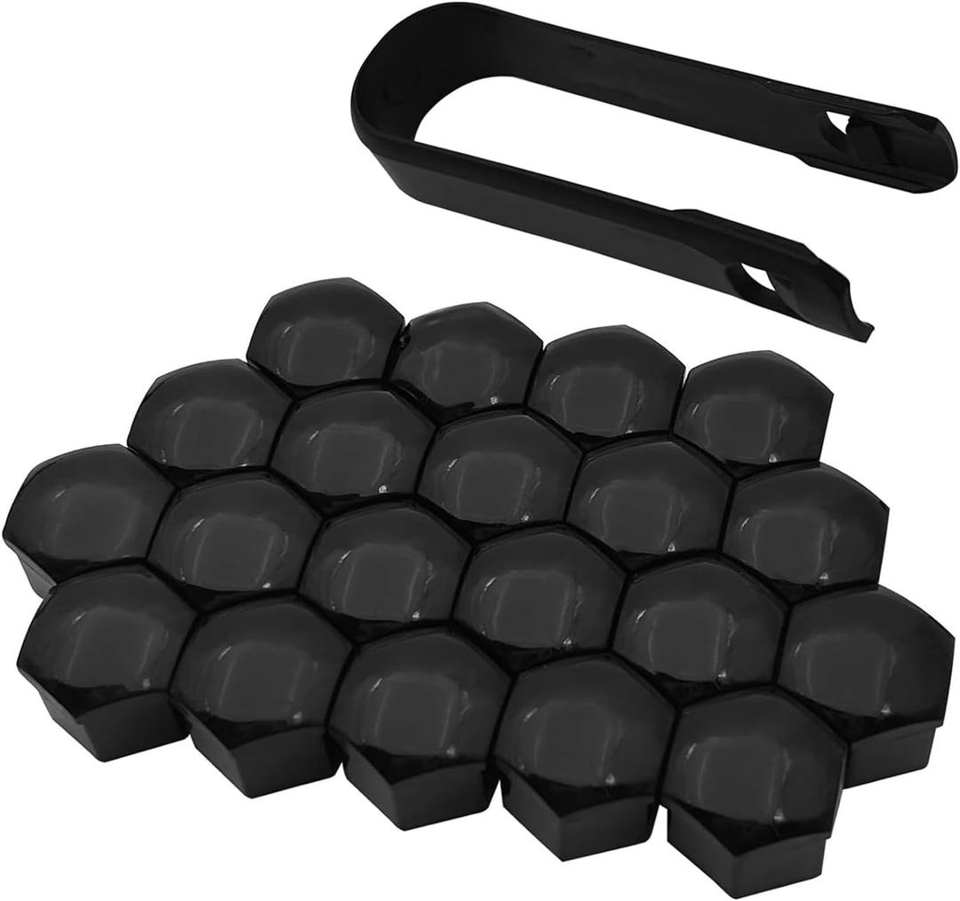 20 PCS Lug Nut Covers, 21mm Bolt Cover Caps with Removal Tool, Hexagonal Plastic Dustproof Wheel Nut Rim Cover, Universal for Most Cars Lug Nut Caps (Black #21mm)