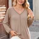 Dokotoo Womens Tops Fashion V Neck Long Sleeve Tops for Women Fall Outfits for Women 2025 Casual Loose Blouses (Brown, XL)