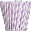 Light Purple Striped Paper Straws - Disposable Drinking Straws Purple and White Paper Straws for Craft Birthday Party Decorations (7.75inch, 100 Pack)