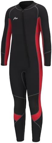 Hevto Kids Wetsuit for Boys Girls Toddler Youth 3/2mm Neoprene Shorty Full Wet Suits Front Zip in Cold Water for Swimming, 14 Slim