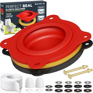 Elastic Wax Ring Toilet Repair Kit TF01-RI- No Wax Mess Installation, Premium Toilet Seal and Gasket Replacement (with Sealing Caulk Tape)