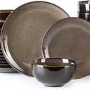 LERATIO Ceramic Dinnerware Sets for 8,Stoneware Plates and Bowls Sets,Handmade Reactive Glaze Dishes Set,Chip Resistant and Scratch Resistant | Oven&Dishwasher & Microwave Safe-Chestnut(24PCS) (Dreamy Moonlight-Chestnut)