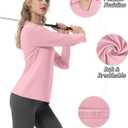 FKEEP Women's Tennis Golf Shirt Long Sleeved Top Sport Activewear V-Neck Workout Athletic (Pink, L)