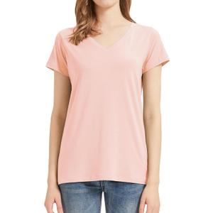 netdraw Women's Ultra-Soft Bamboo Viscose V-Neck T-Shirt Comfy Trendy Casual Sleep Pajama Lounge Tops (XX-Large, Pink)