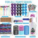 LiYiQ 292 Pcs Video Game Party Favors With Reusable Drinking Straws Cups Slap Bracelets Keychains Gift Tags Stamps Stickers and Twist Ties for Gamer Birthday Party Supplies (Blue and Black Game)