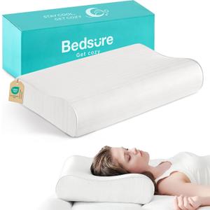 Bedsure Cervical Neck Support Pillow for Sleeping, Ergonomic Odorless Memory Foam Cervical Contour Orthopedic Pillow for Neck Pain Relief, for Side, Back, Stomach Sleeper (Queen, White)