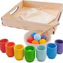Ulanik Small Rainbow Balls in Cups Toddler Montessori Toys for 3+ Year Old Kids Wooden Matching Game for Learning Color Sorting and Counting  7 Balls
