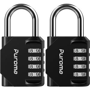 Puroma 2 Pack Combination Lock for Locker 4 Digit Outdoor Waterproof Padlock for School, Gym, Sports, Fence, Toolbox, Gate, Case, Outdoor, Hasp Storage (Black)