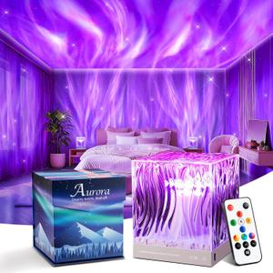 Northern Lights Projector Birthday Gifts for Teen Girls,18 Colors Aurora Light Projector,Dimmable Ambient Mood Lighting for Bedroom Lights,Remote Ocean Light Projector,Purple Lamp Purple Room Decor (White)