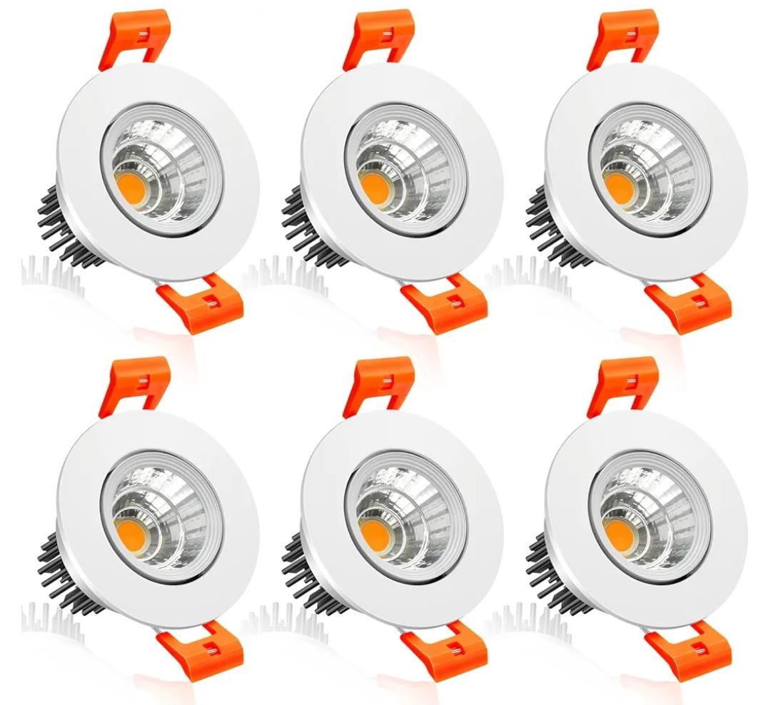InShareplus 2 Inch LED Downlight, 3W Recessed Lighting COB Dimmable, 3000K Warm White, CRI80, Ceiling Lights with LED Driver, 6 Pack