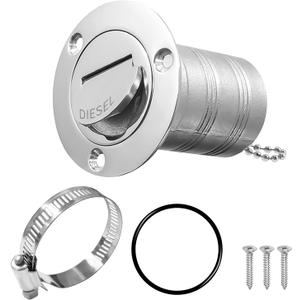 Marine Deck Filler 1-1/2" Keyless Fuel Cap - Stainless Steel Boat Gas Cap with Safety Lock & Anti-Loss Chain for Yachts, Sailboats (38mm)