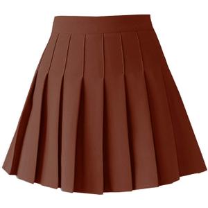 TONCHENGSD Women's High Waist Pleated Mini Skirt Skater Tennis Skirt (Brown, XXL)