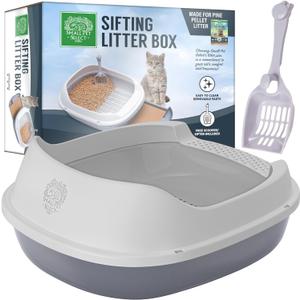 Small Pet Select - Sifting Cat Litter Box, with 5 Pee Pads and Litter Scoop, Premium System for Cats and Other Small Animals, Tidy and Easy to Clean with Drawer, Scoop, and Removable Tray  Sifting Litter Box (No Litter Pellets), Gray