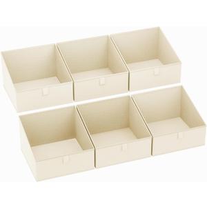 DIMJ Clothing Organizer Storage Boxes - 6 Packs Fabric Trapezoid Storage Baskets, Fabric Bins for Closet with Front Handle, Closet Cubes Organizer for Parents Renters Students RV Owners (Beige)