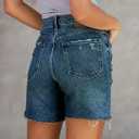 CHICZONE Womens Bermuda Jean Shorts Stretchy Mid Waisted Denim Shorts with Pockets (L)