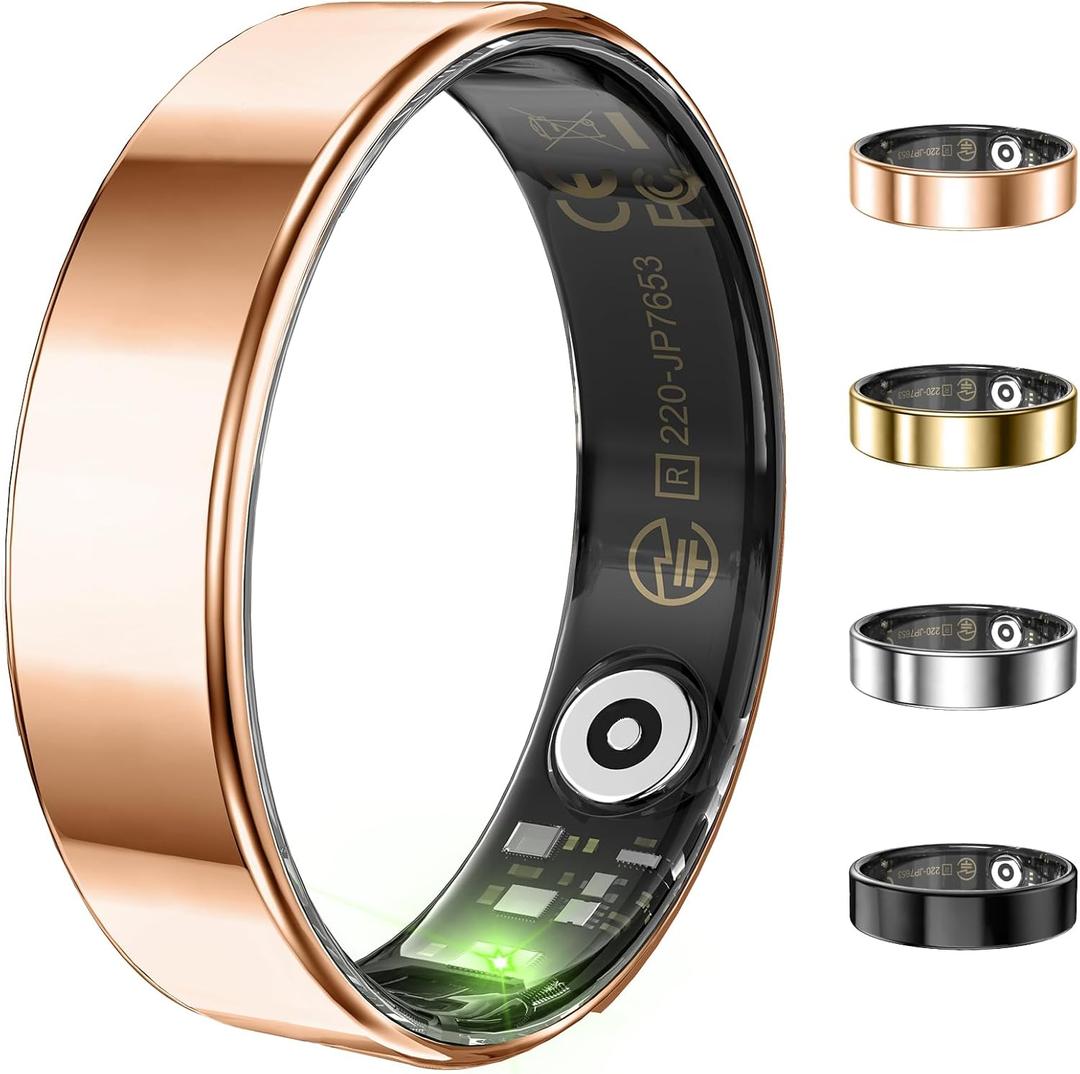 Ultra-thin Smart Ring for Women Men, Activity Fitness Tracker, Waterproof Fitness Ring with Sleep Tracker, 24/ 7 Heart Rate Monitor, Step Counter, Calorie Pedometer, No APP Fee, for iOS Android(RoseGold#11)